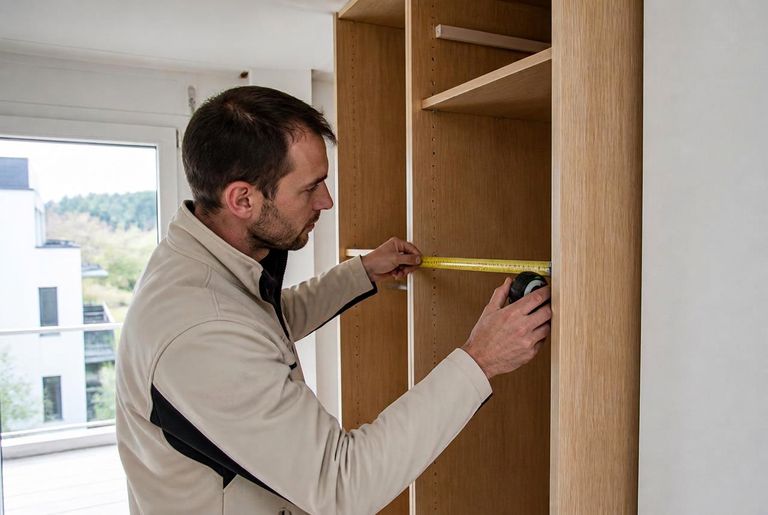Schreiner bei präzisen Arbeiten an einem Einbauschrank